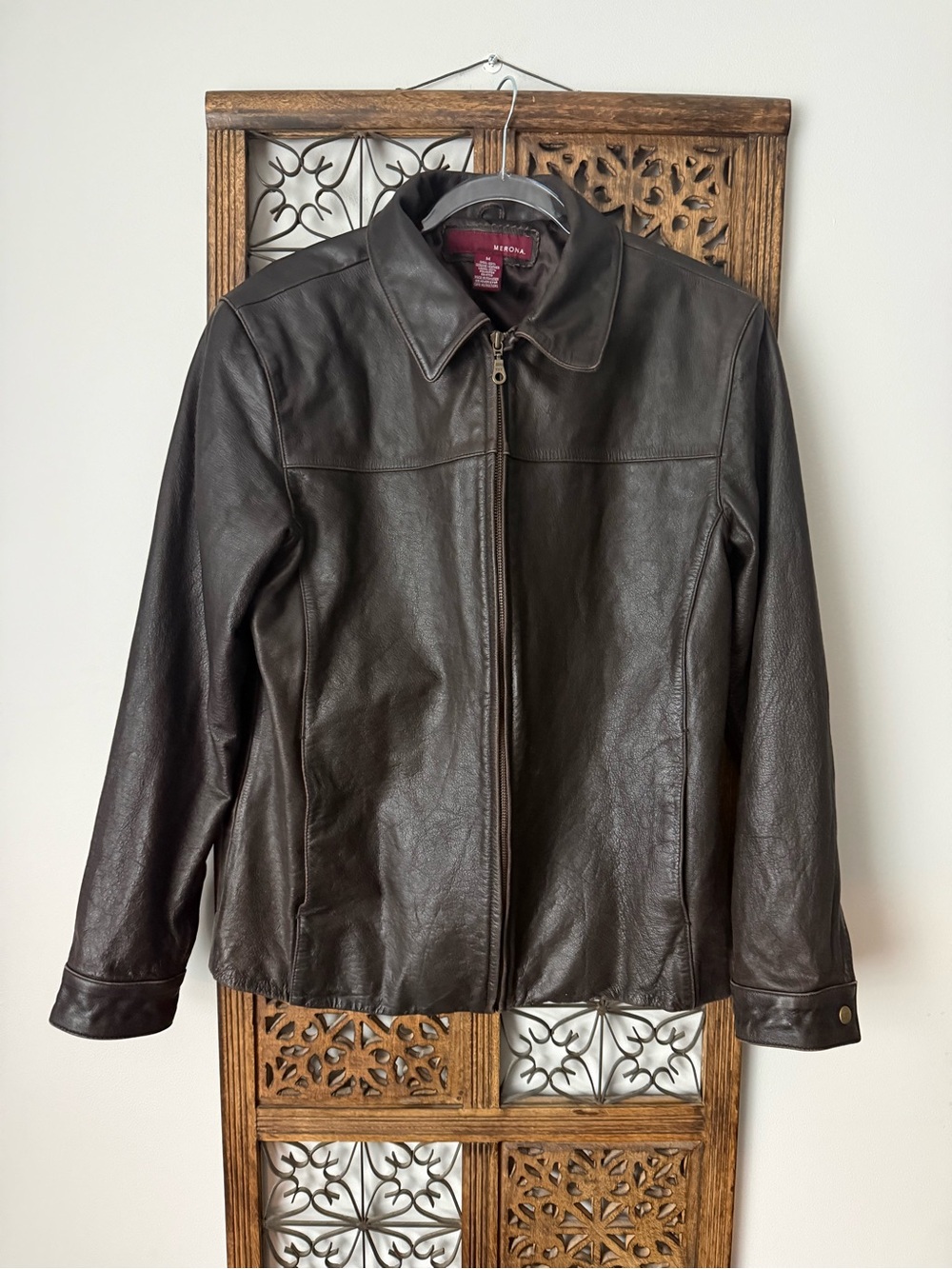 Y2k Merona Genuine Leather Brown Zip-Front Jacket